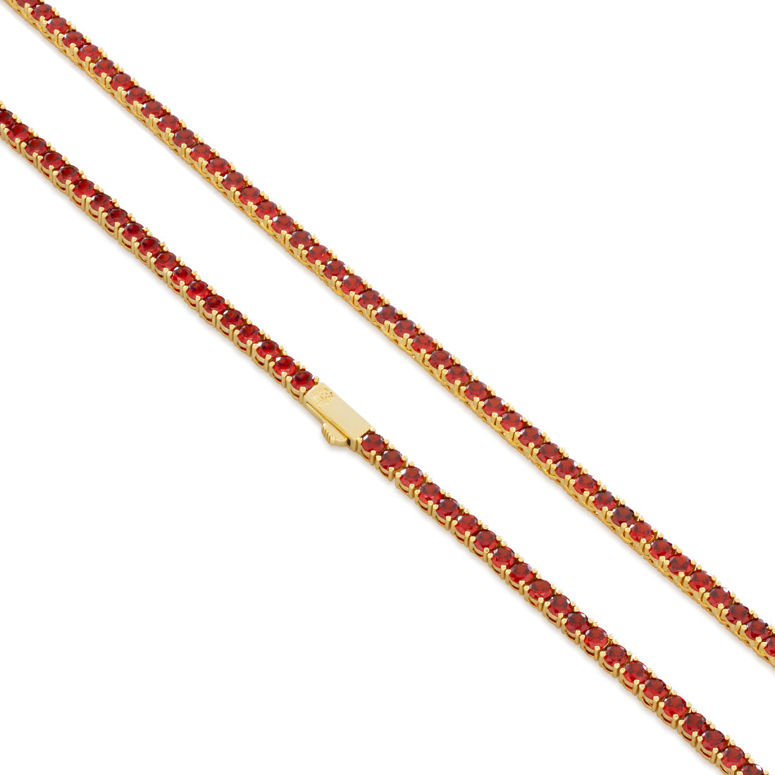 4mm Ruby Tennis Chain  in  Gold Plated / 14K Gold / 22" by King Ice