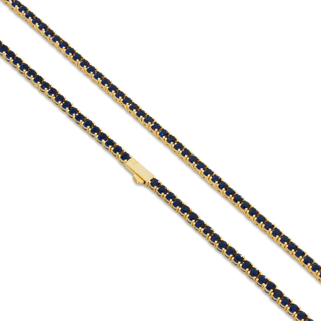 4mm Sapphire Tennis Chain  in  Gold Plated / 14K Gold / 22" by King Ice