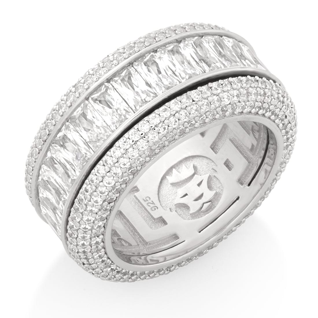 Baguette-Cut Icy Spinner Ring  in  Sterling Silver / White Gold / 7 by King Ice