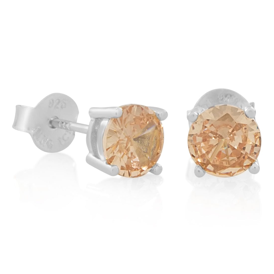 Champagne Brilliant-Cut Stud Earrings  in  Sterling Silver / White Gold / 6mm by King Ice