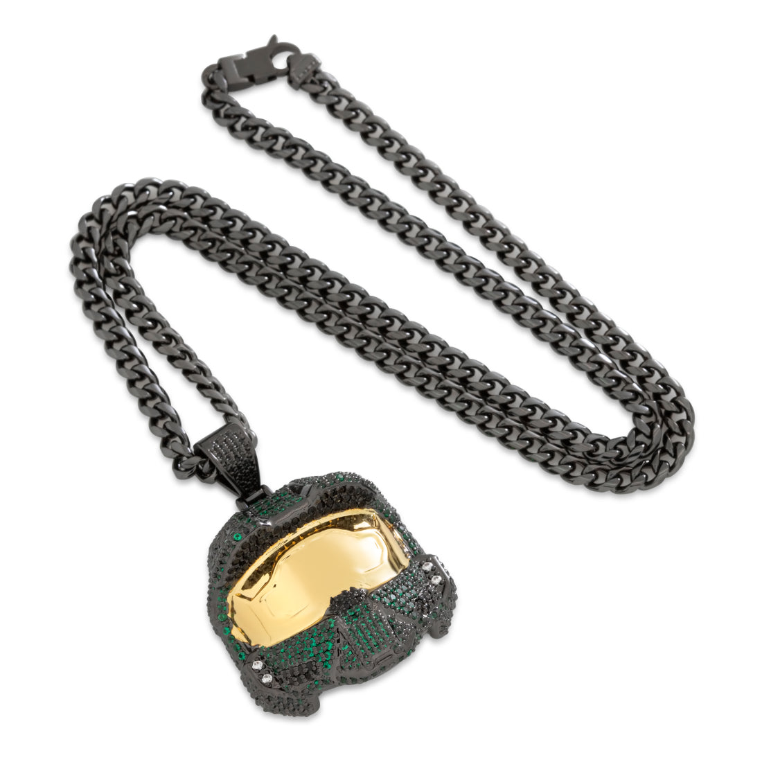 Halo x King Ice - Mark VI Helmet Necklace  in  Black Gold / 2.2" by King Ice