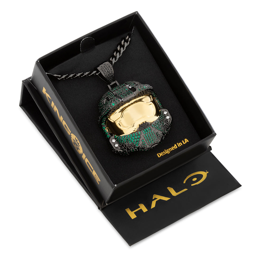 Halo x King Ice - Mark VI Helmet Necklace  in  Black Gold / 2.2" by King Ice