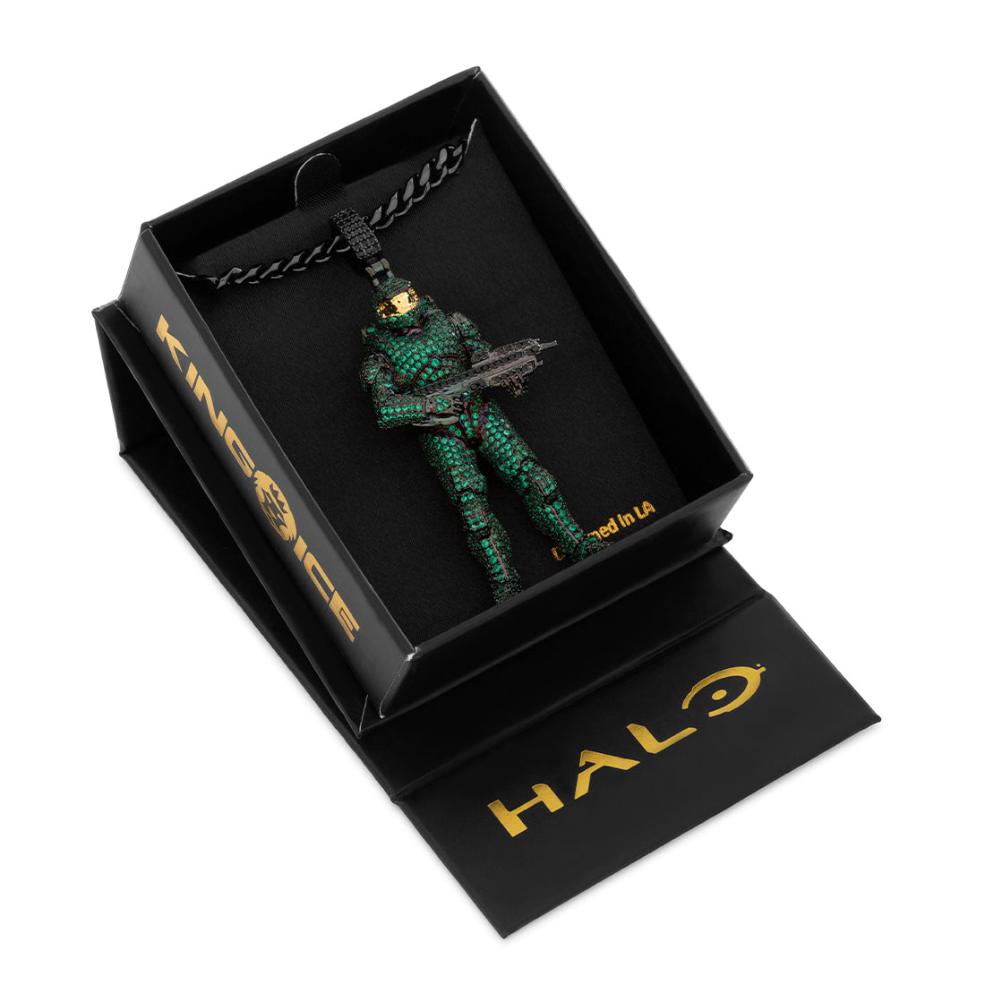 Halo x King Ice - Mark VI Master Chief Necklace  in  Black Gold / 2.8" by King Ice