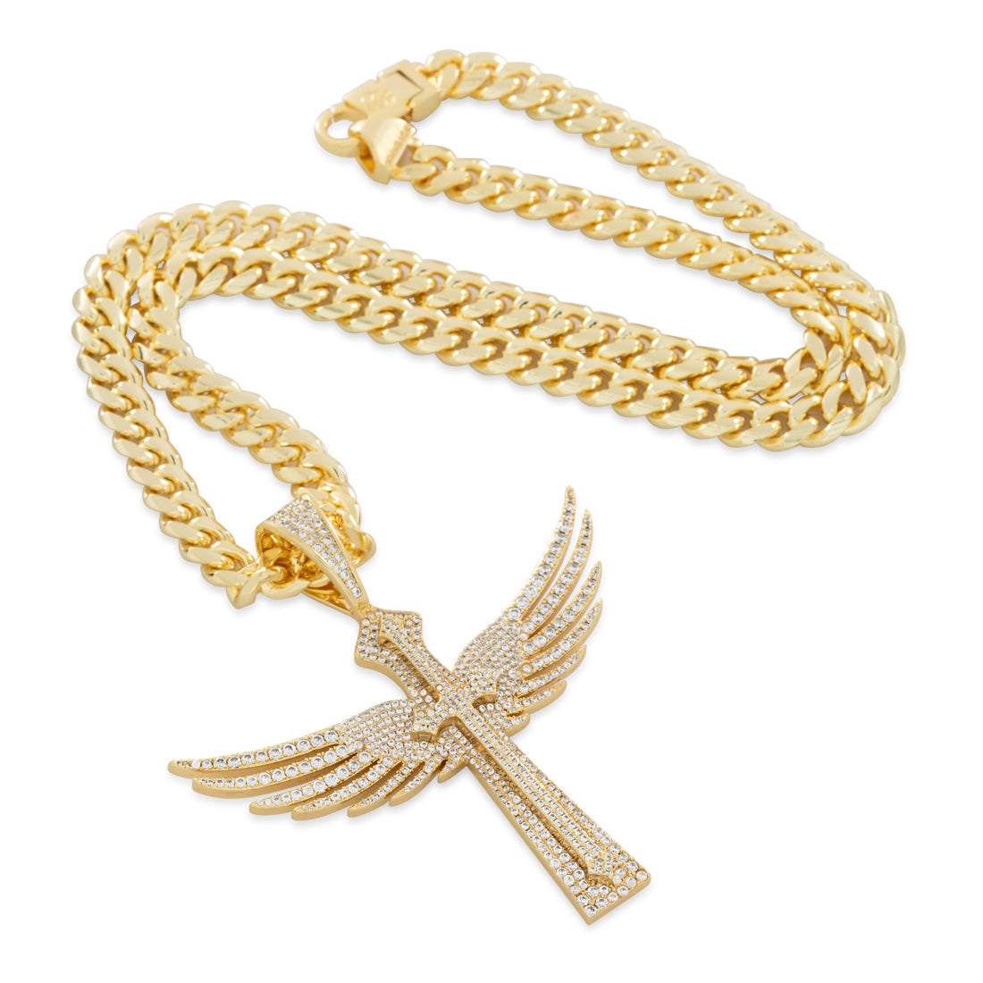 Cross of Heaven and Earth Necklace  in  14K Gold / 2.9" by King Ice