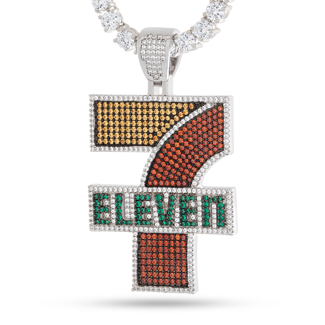 Slurpee® x King Ice - Iced 7-Eleven® Logo Necklace  in  White Gold / 2.2" by King Ice