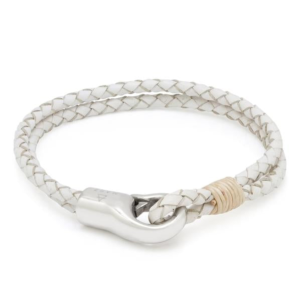 Onyx Hook Bracelet by MARZ  in  Leather / White / 8.5" by King Ice