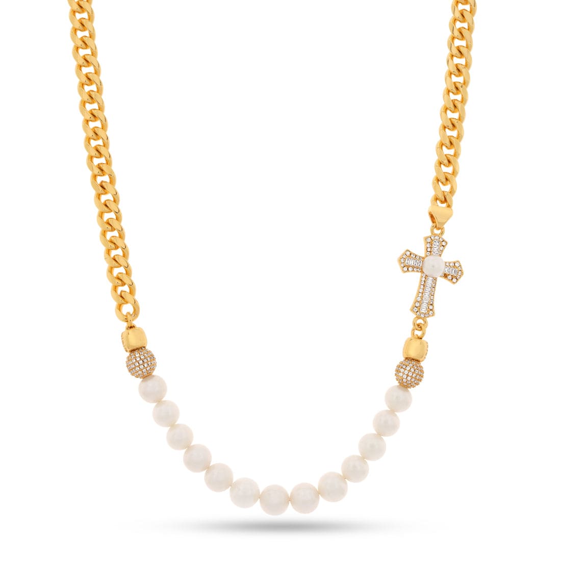 Pearl of Wisdom Cross Chain  in  Gold Plated / 14K Gold / 20" by King Ice