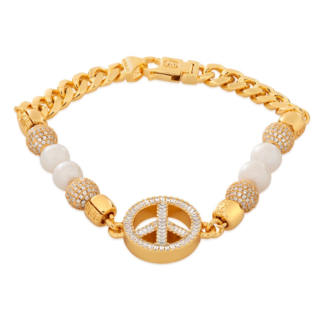 Pearl of Wisdom Peace Bracelet  in  Gold Plated / 14K Gold / 8" by King Ice