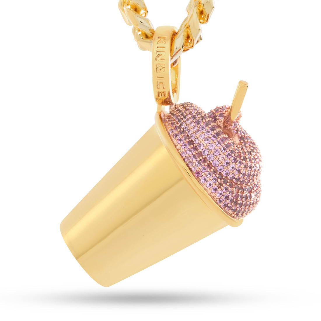 Slurpee® x King Ice - Pink Slurpee® Necklace  in  14K Gold / 1.8" by King Ice