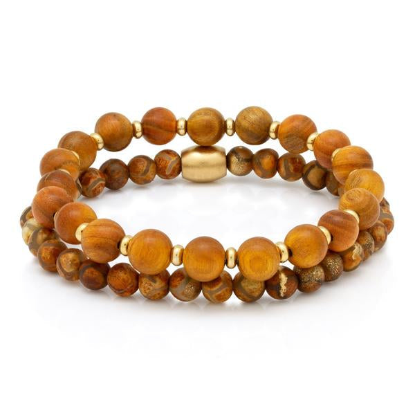 Sandalwood Set Bracelet by MARZ  in  14K Gold / Stretch by King Ice