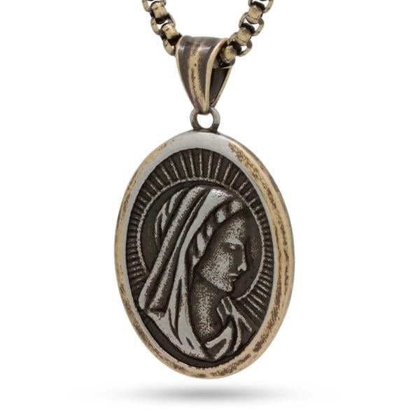 Virgin Mary Portrait Necklace  in  14K Gold by King Ice