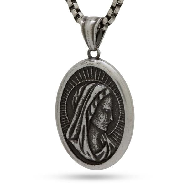 Virgin Mary Portrait Necklace  in  White Gold by King Ice