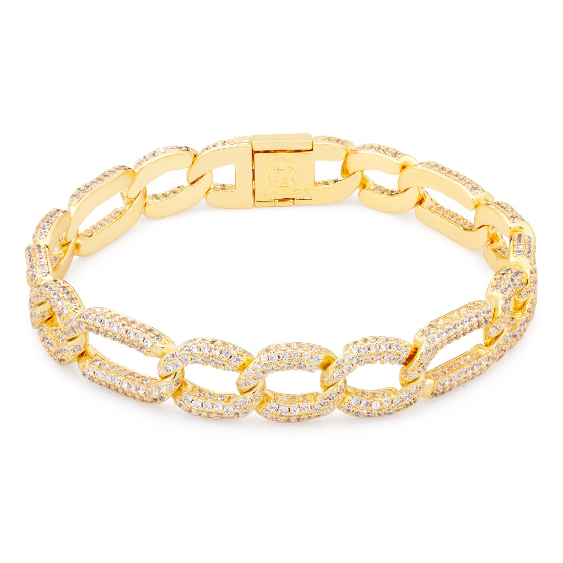 10mm Iced Figaro Bracelet  in  Gold Plated / 14K Gold / 8" by King Ice