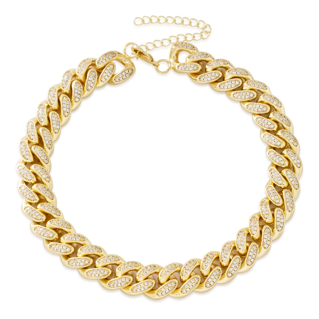 12mm Iced Miami Cuban Link Choker Chain  in  Gold Plated / 14K Gold / Adjustable by King Ice