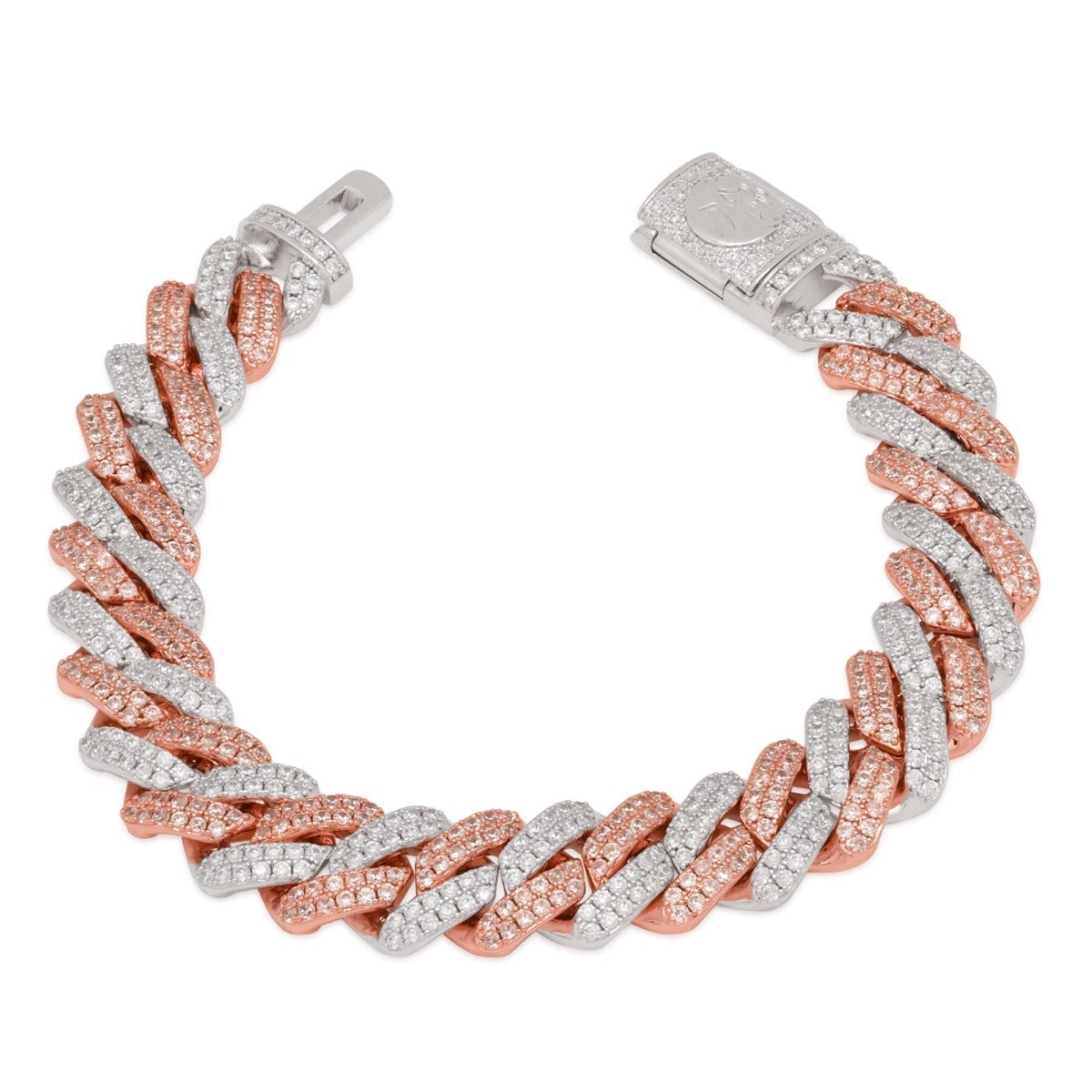 12mm Rose Gold Iced Diamond-Cut Miami Cuban Link Bracelet  in  Gold Plated / White/Rose Gold / 7" by King Ice