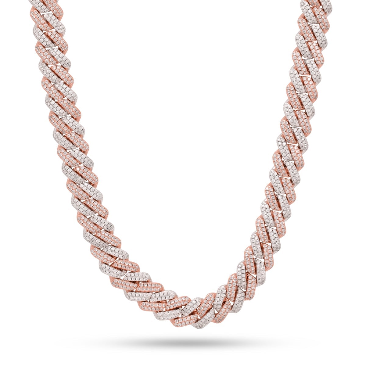 12mm Rose Gold Iced Diamond-Cut Miami Cuban Link Chain  in  Gold Plated / White/Rose Gold / 18" by King Ice