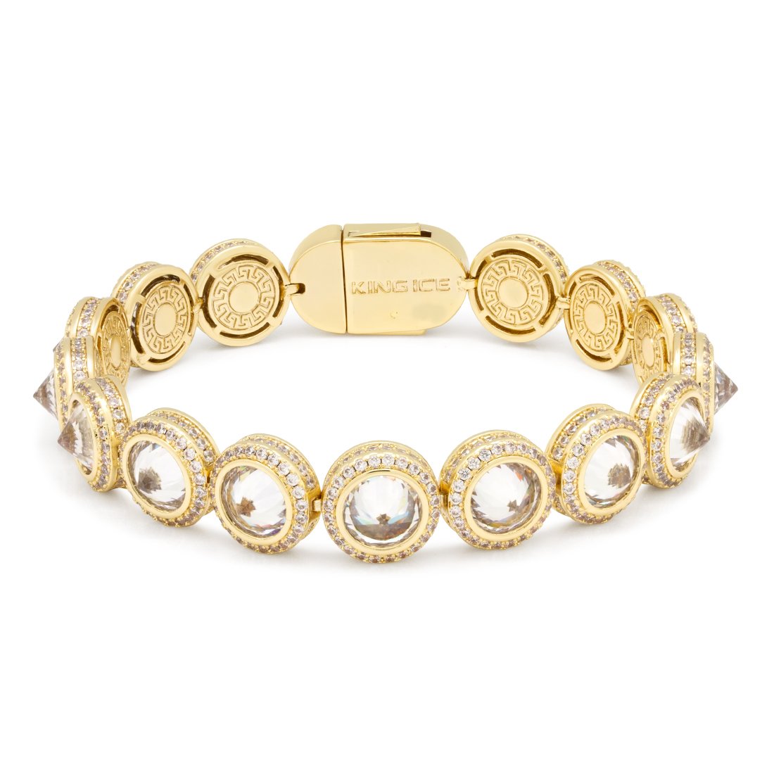 12mm Spike Studded Tennis Bracelet  in  14K Gold / 8" by King Ice