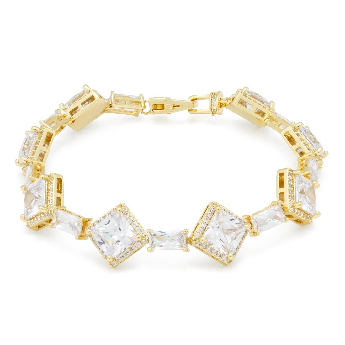 14mm Clustered Princess-Cut Tennis Bracelet  in  14K Gold / 8" by King Ice