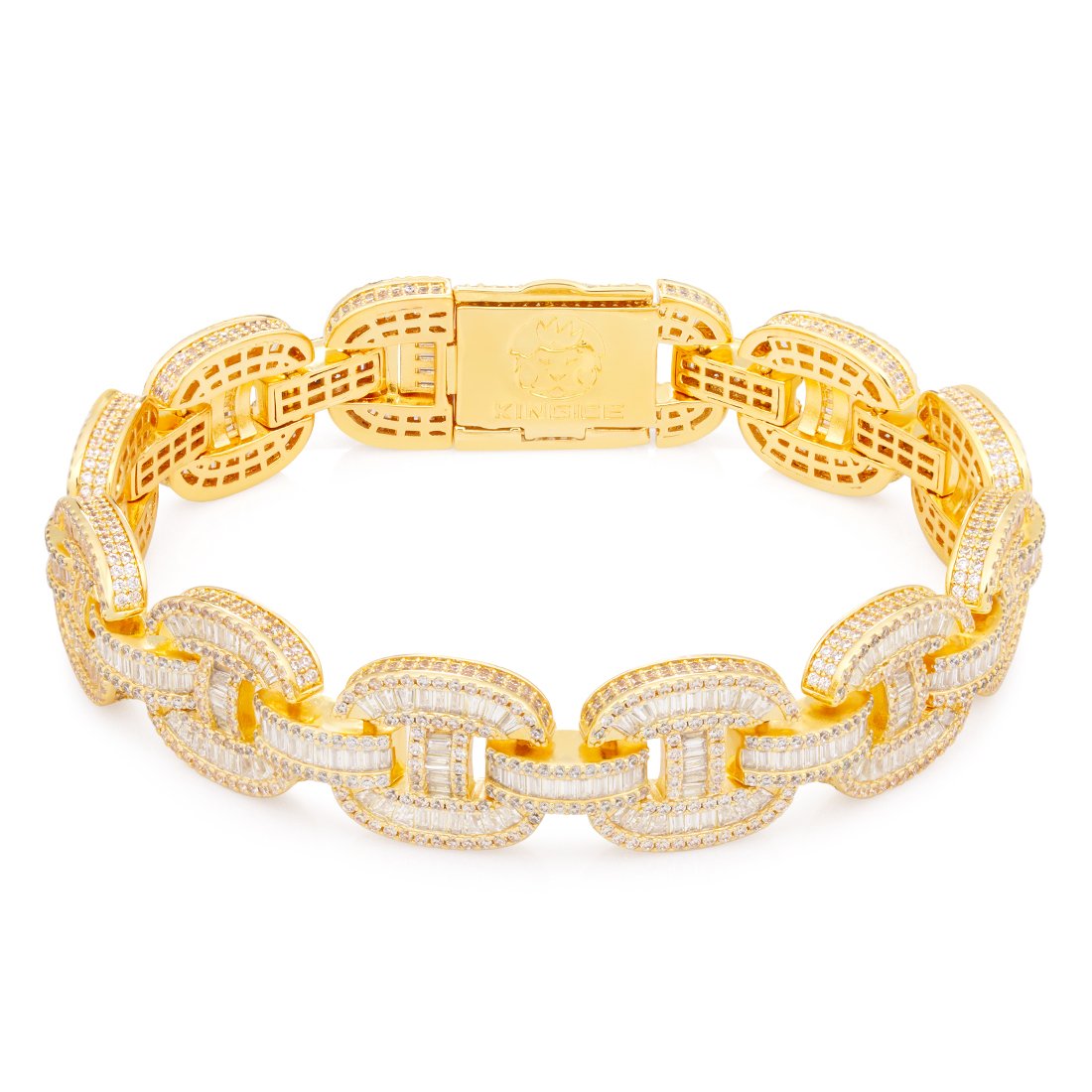 14mm Iced Baguette-Cut G-Link Bracelet  in  Gold Plated / 14K Gold / 8" by King Ice