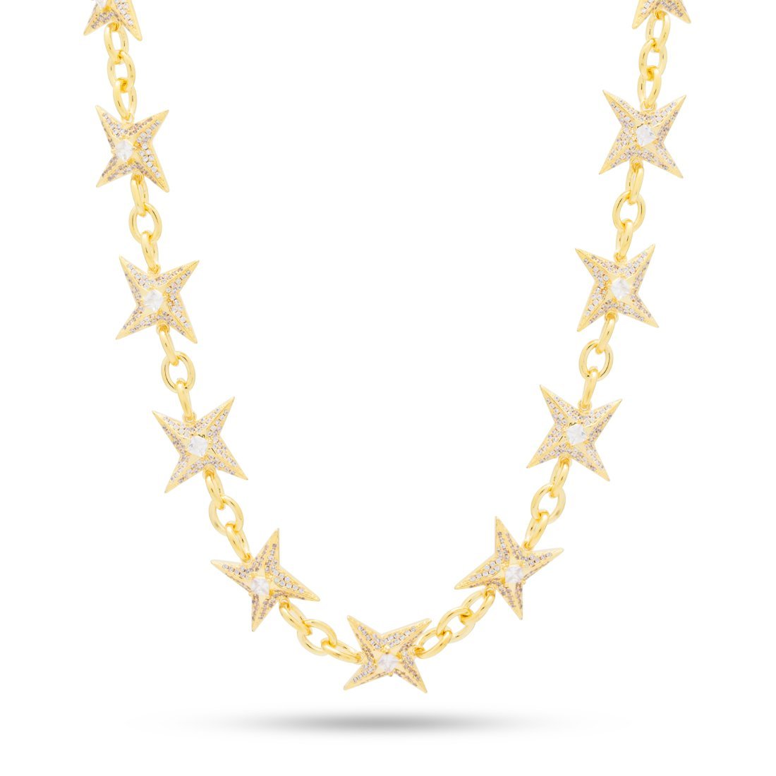 15mm Iced Shuriken Rolo Chain  in  Gold Plated / 14K Gold / 18" by King Ice