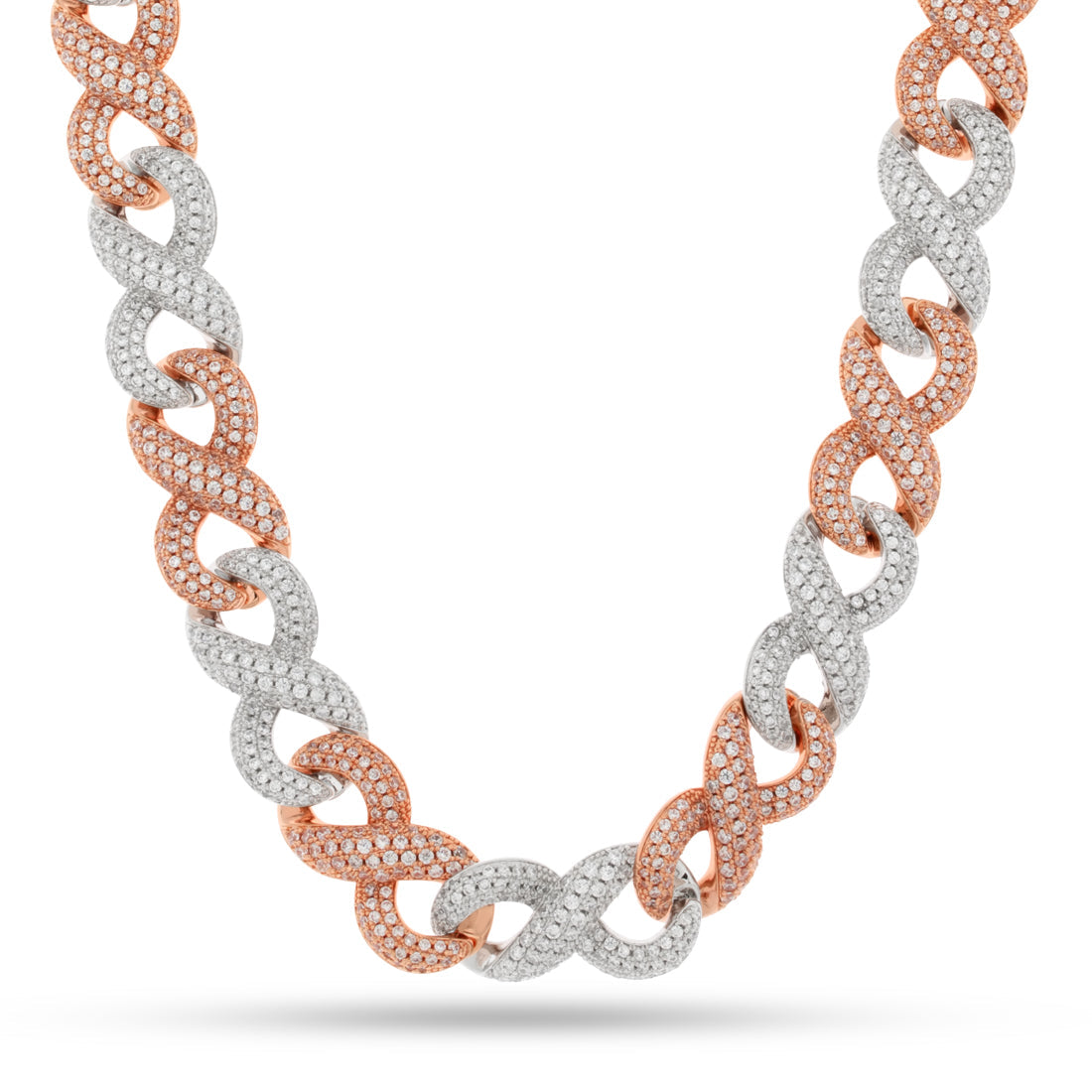 15mm Infinity Link Chain  in  Gold Plated / White/Rose Gold / 20" by King Ice