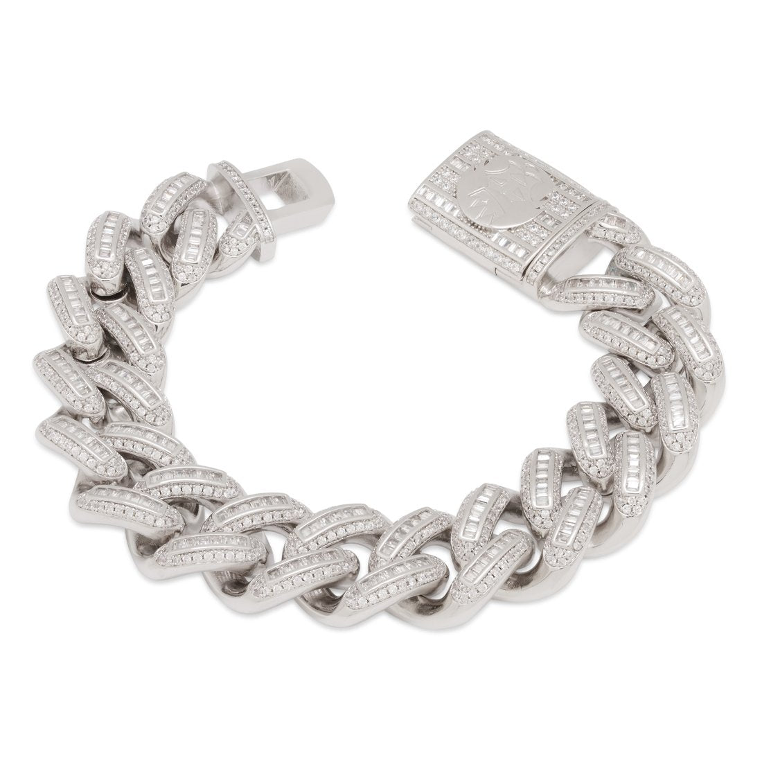 18mm Iced Baguette Miami Cuban Link Bracelet  in  White Gold / 7" by King Ice