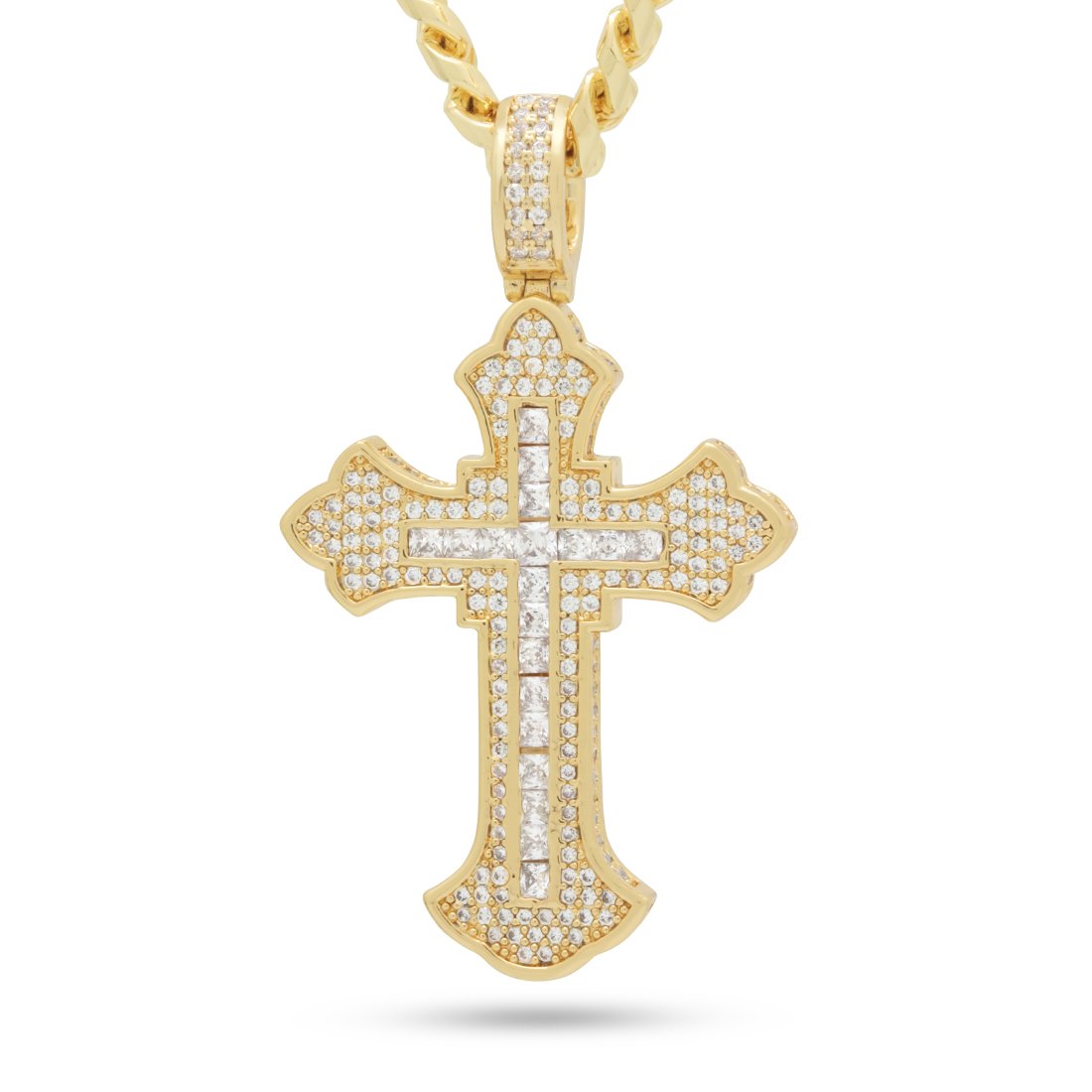 Fleur de Lis Cross Necklace  in  14K Gold / 2" by King Ice