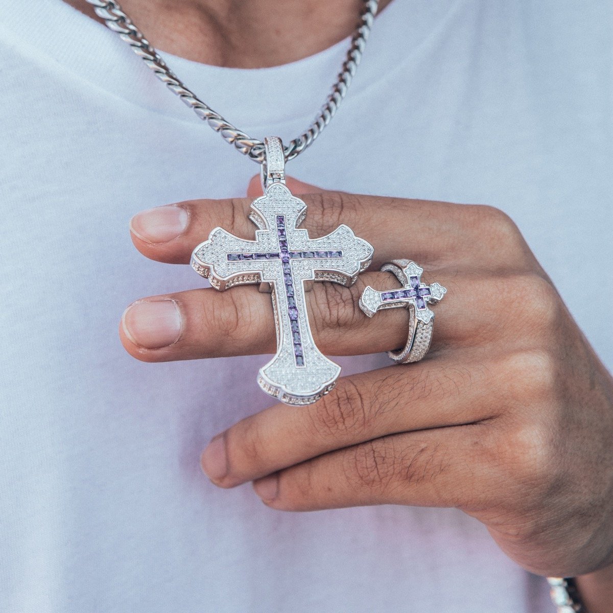 Fleur de Lis Cross Necklace  in  by King Ice