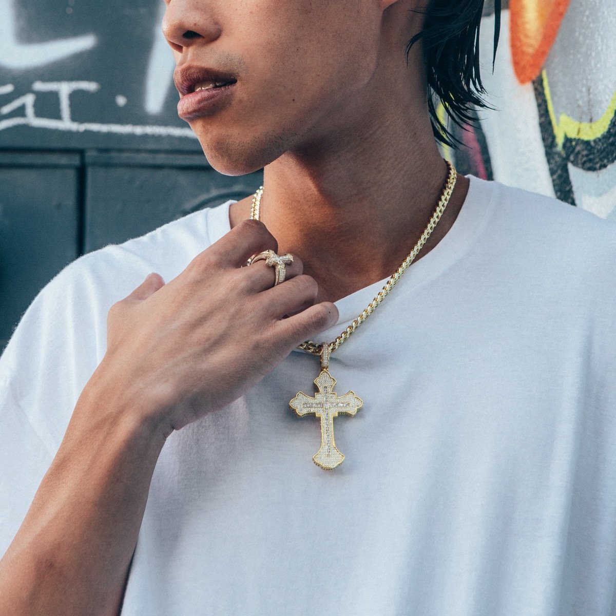 Fleur de Lis Cross Necklace  in  by King Ice