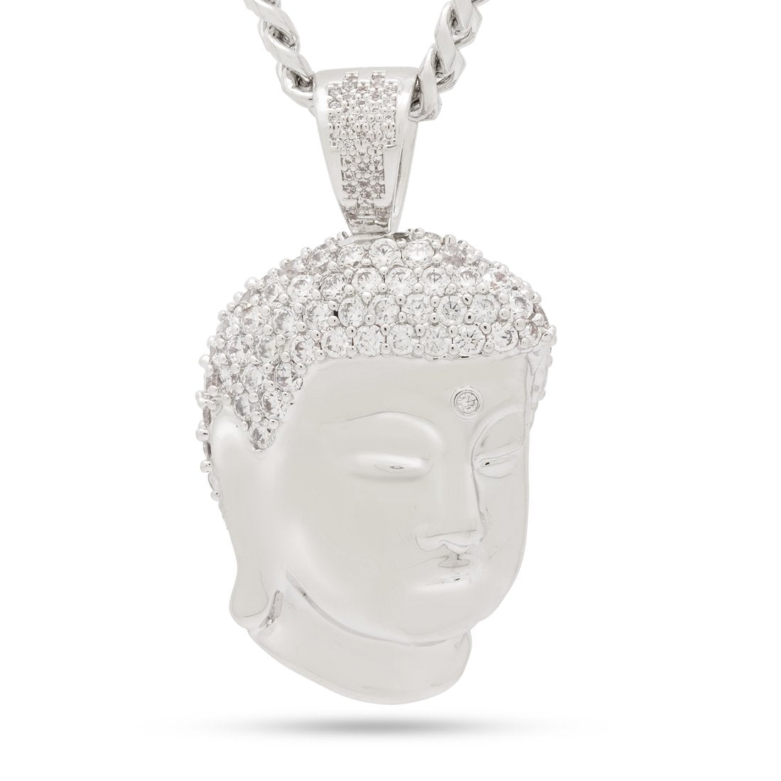 3D Boss Enlightened Buddha Necklace  in  White Gold / 2.1" by King Ice