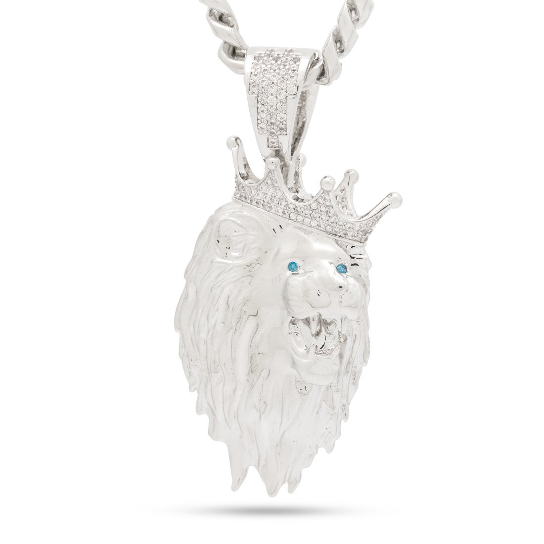 3D Boss Roaring Lion Necklace  in  White Gold / 2.6" by King Ice