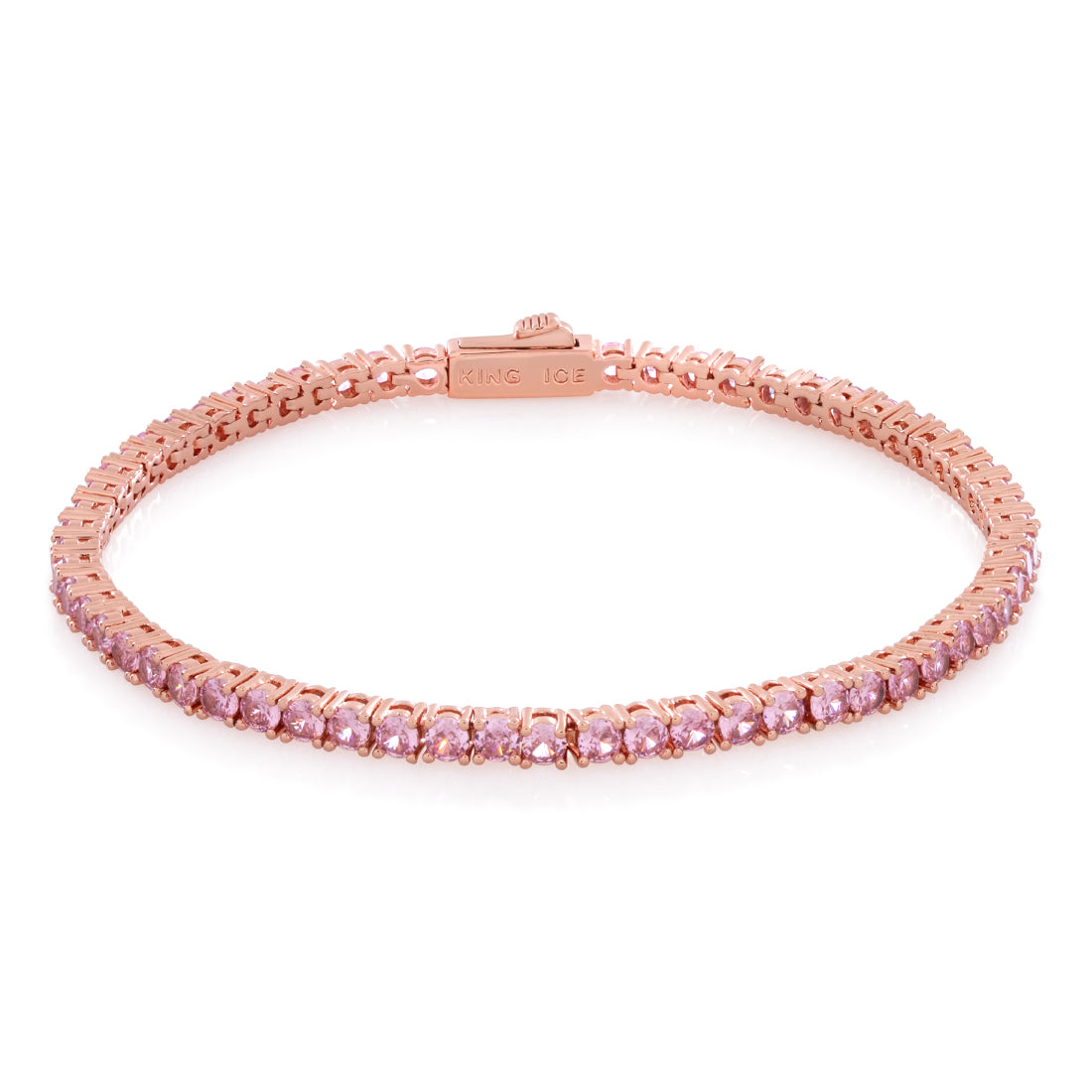 3mm Pink Tennis Bracelet  in  Gold Plated / Rose Gold / 7" by King Ice