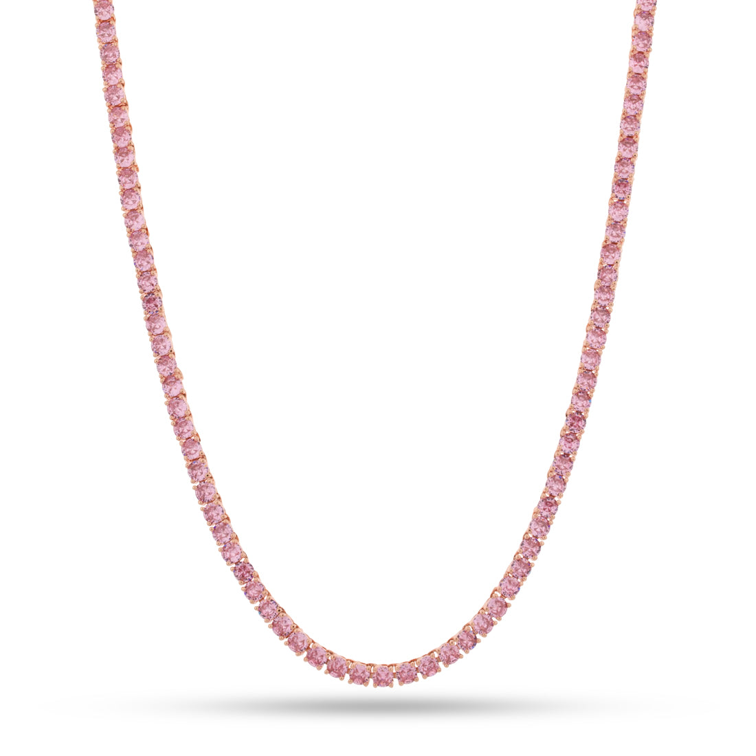 4mm Pink Tennis Chain  in  Gold Plated / Rose Gold / 16" by King Ice