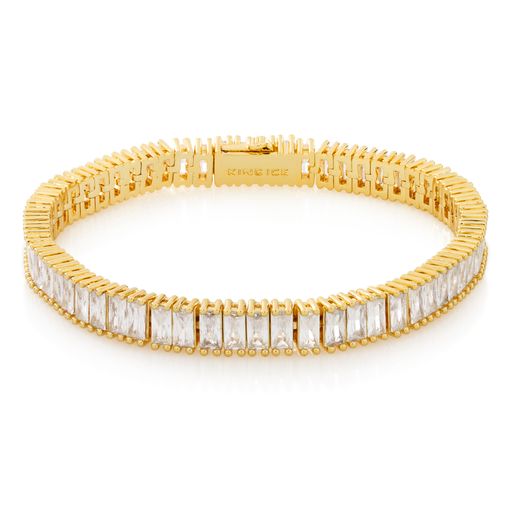 6mm Baguette Tennis Bracelet  in  Gold Plated / 14K Gold / 8" by King Ice