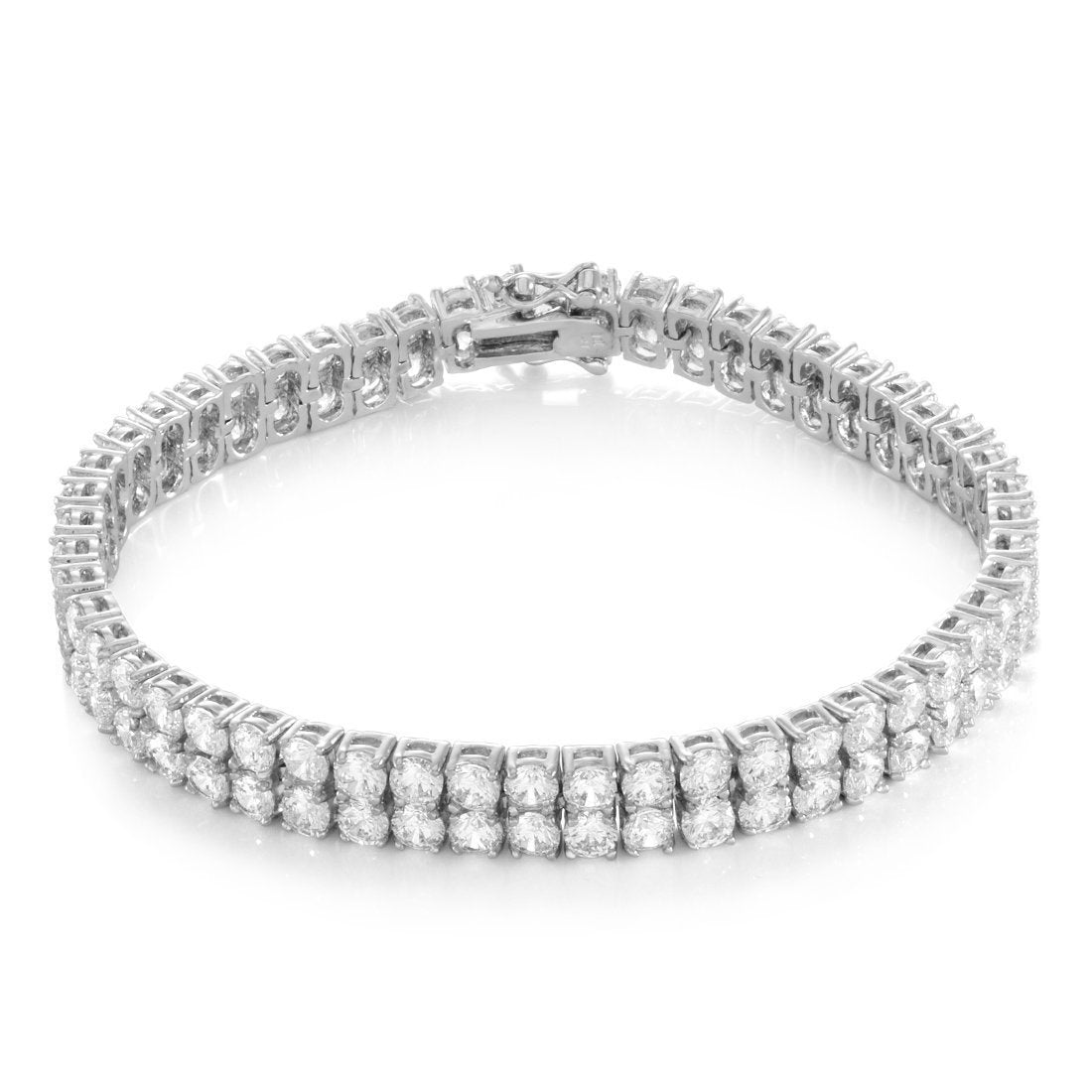 8mm Double-Row Tennis Bracelet  in  White Gold / 8" by King Ice