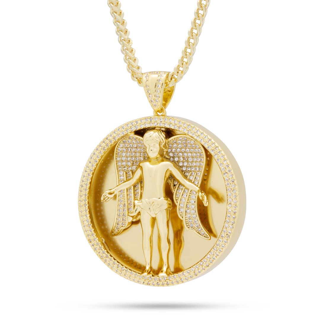 Angel Medallion Necklace  in  14K Gold / 2" by King Ice