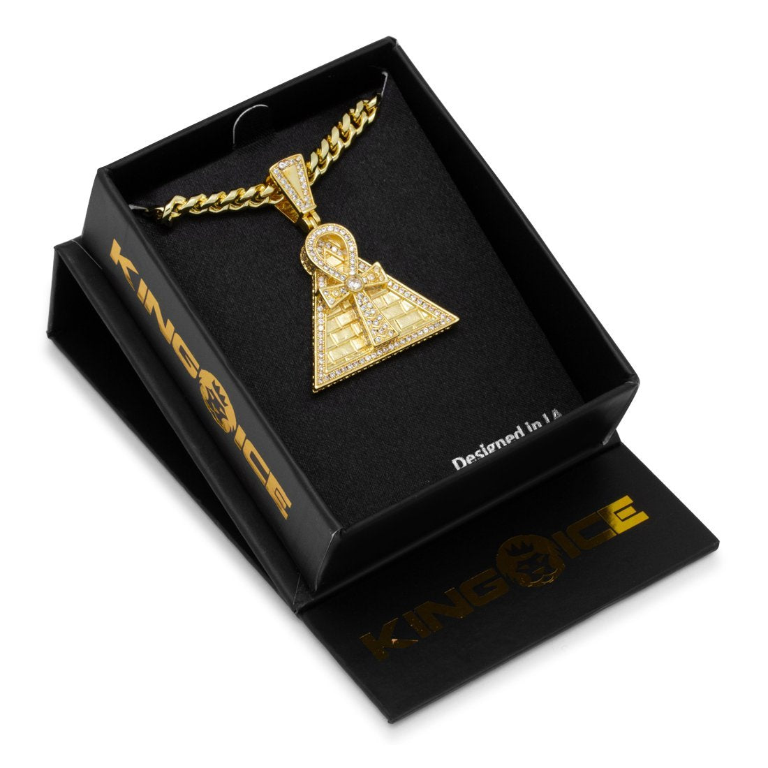 Ankh Key Pyramid Necklace  in  14K Gold / 1.6" by King Ice