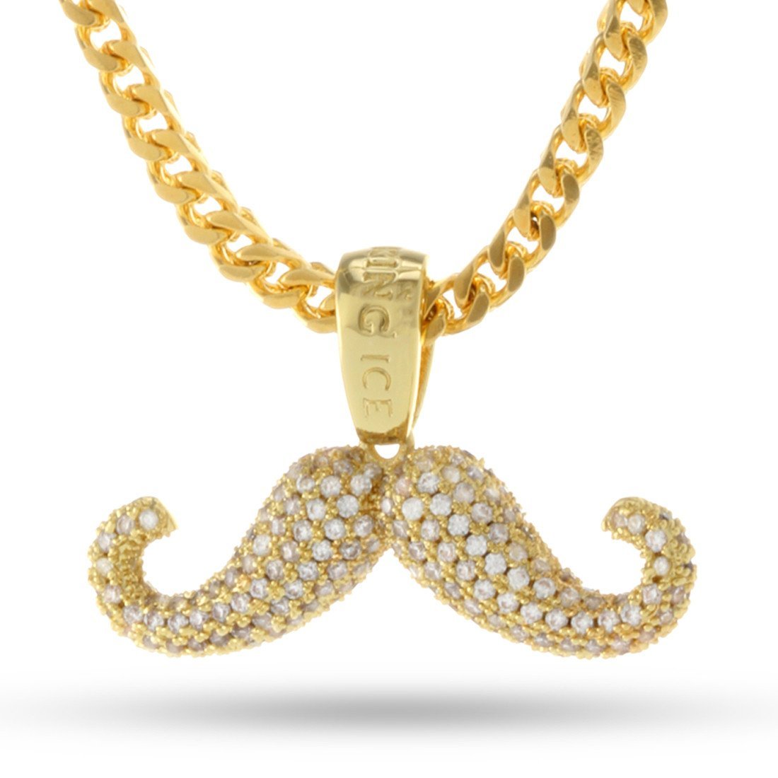 Barber Shop Mustache Necklace  in  14K Gold / 1.1" by King Ice