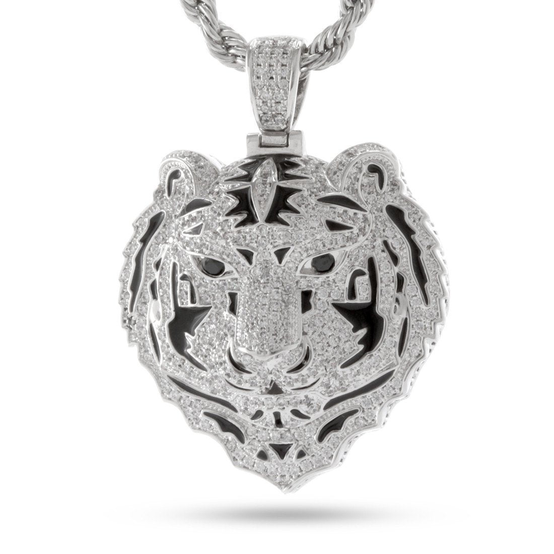 Bengal Tiger Necklace  in  White Gold / 2" by King Ice