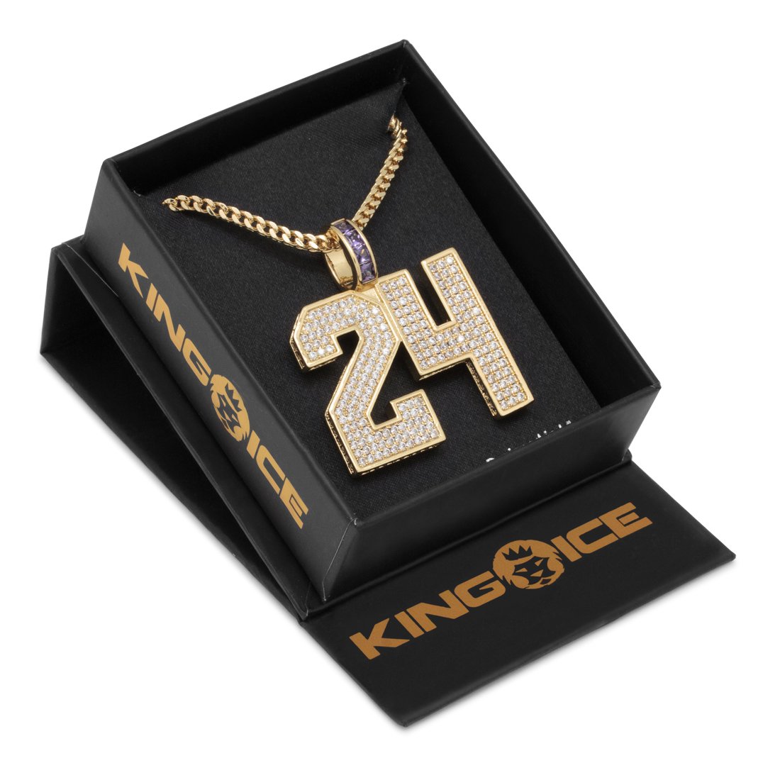 Black Mamba Classic Number 24 Necklace  in  14K Gold / 1.7" by King Ice