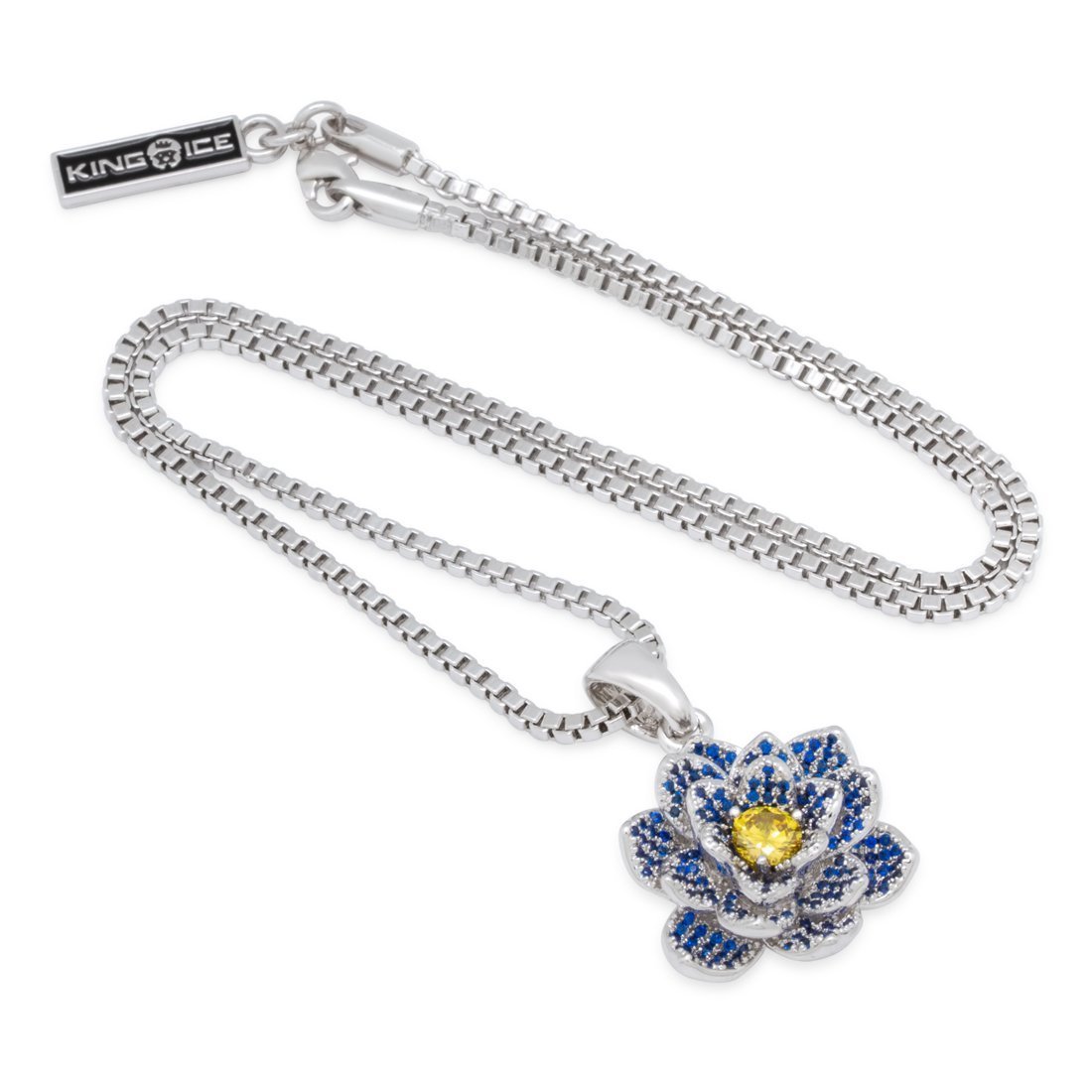 Blue Lotus of Wisdom Necklace  in  White Gold / 1" by King Ice