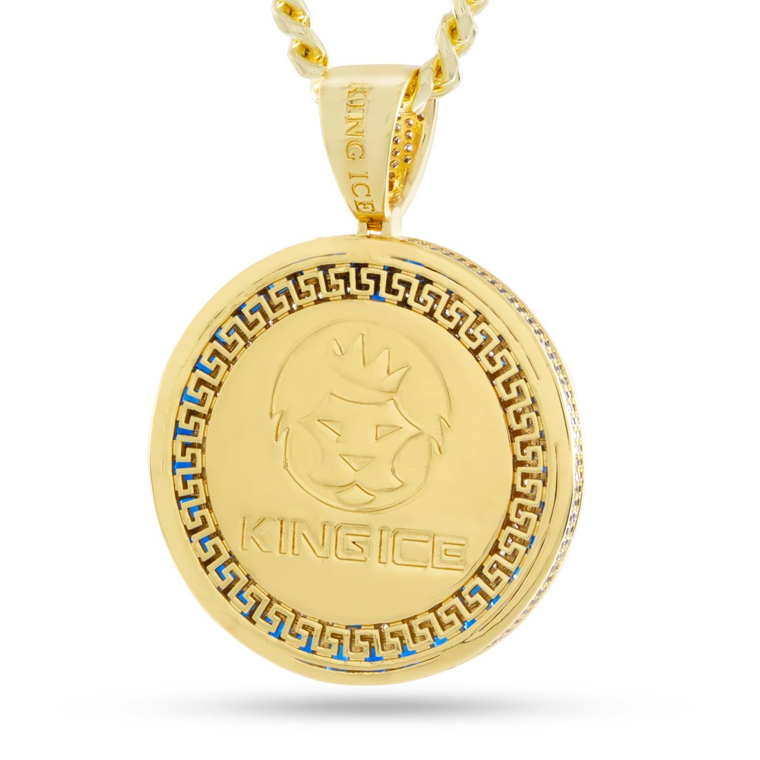 Blue Peace and Love Medallion Necklace  in  14K Gold / 2.2" by King Ice