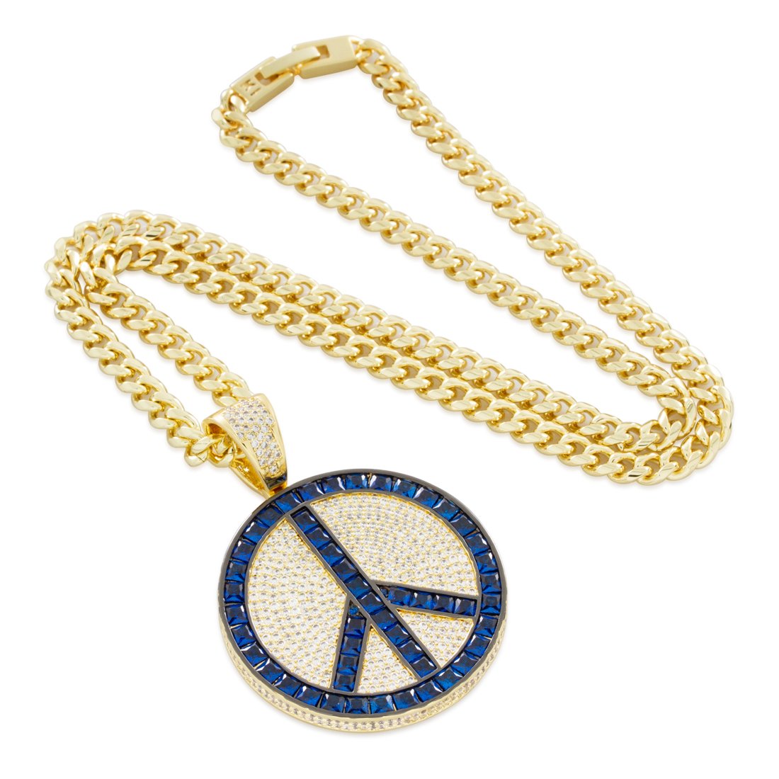 Blue Peace and Love Medallion Necklace  in  14K Gold / 2.2" by King Ice