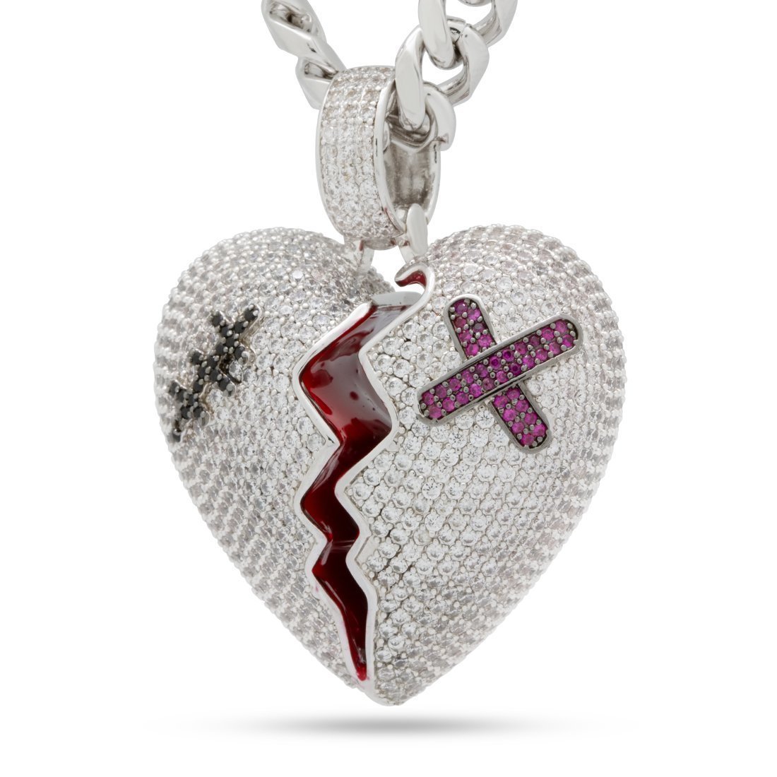 Broken Heart Necklace  in  White Gold / 2" by King Ice