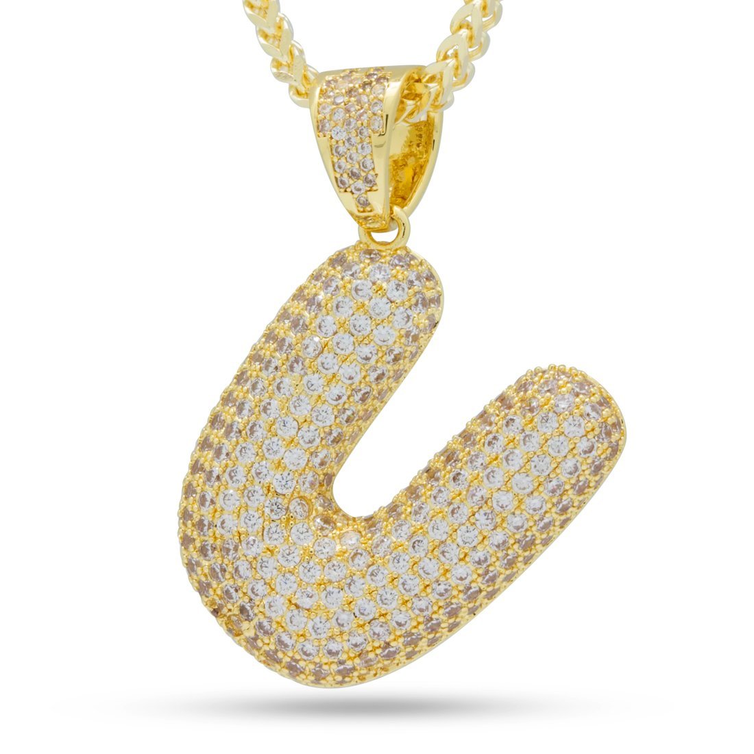 Bubble Letter U Necklace  in  14K Gold / 1.7" by King Ice