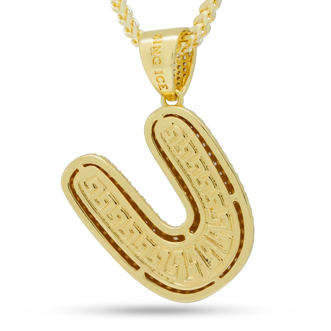 Bubble Letter U Necklace  in  14K Gold / 1.7" by King Ice