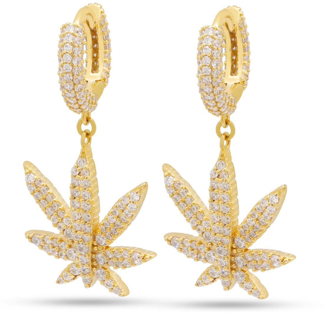 Iced Cannabis Leaf Hanging Earrings  in  Sterling Silver / 14K Vermeil / 1.3" by King Ice