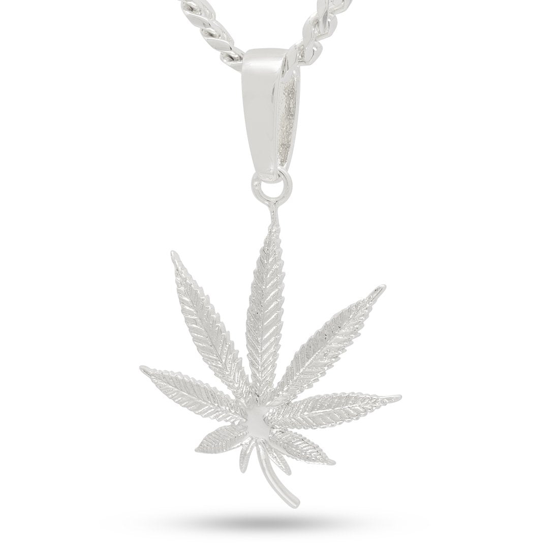 Cannabis Leaf Necklace  in  White Gold / 1.5" by King Ice