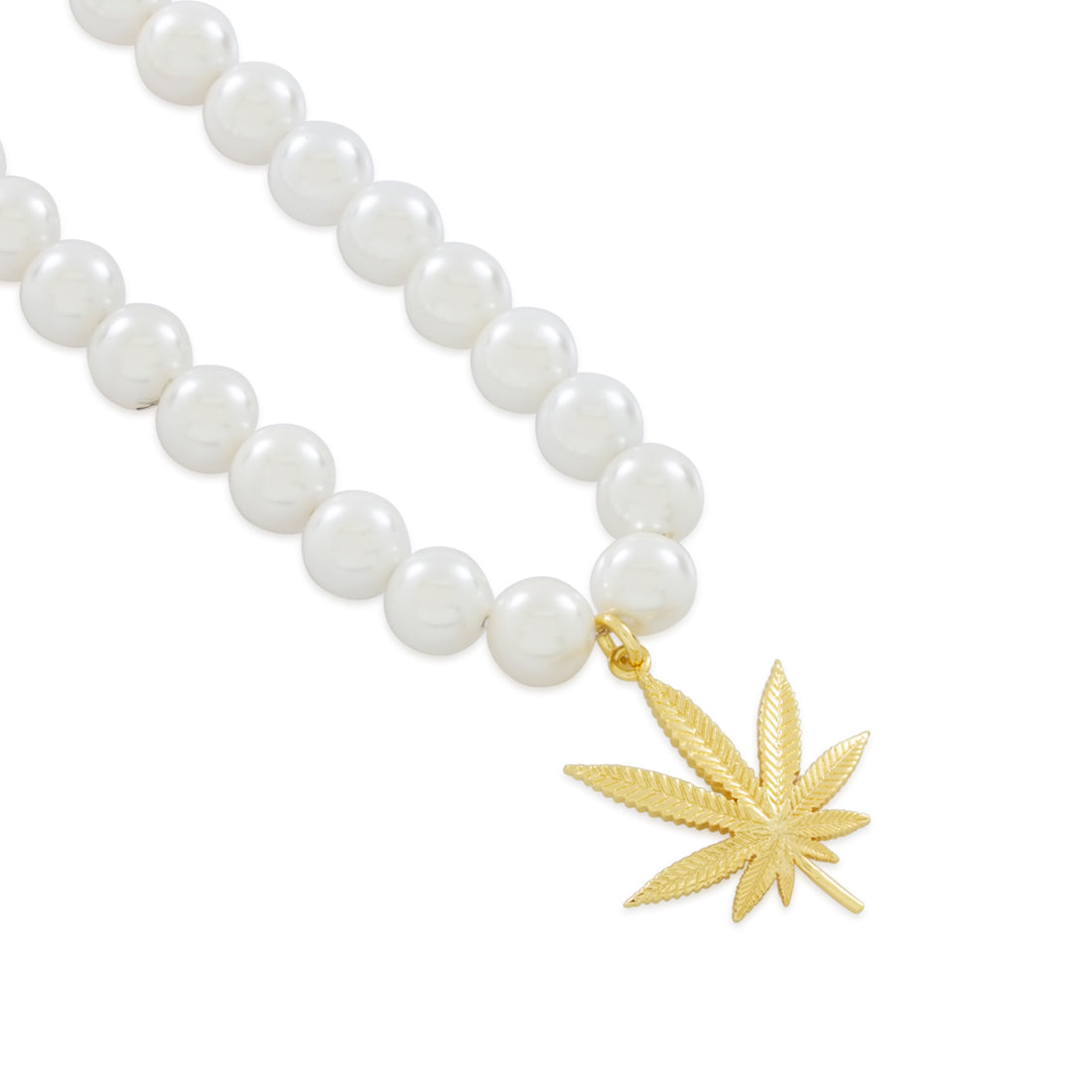 Cannabis Leaf Pearl Necklace  in  Gold Plated / 14K Gold / 1.2" by King Ice