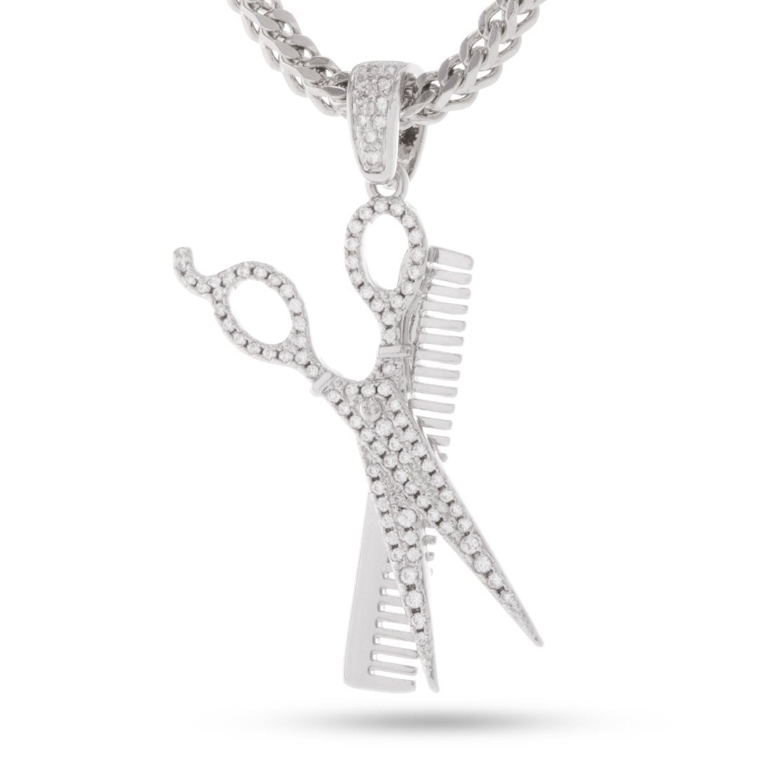 Comb and Scissors Necklace  in  White Gold / 1.7" by King Ice